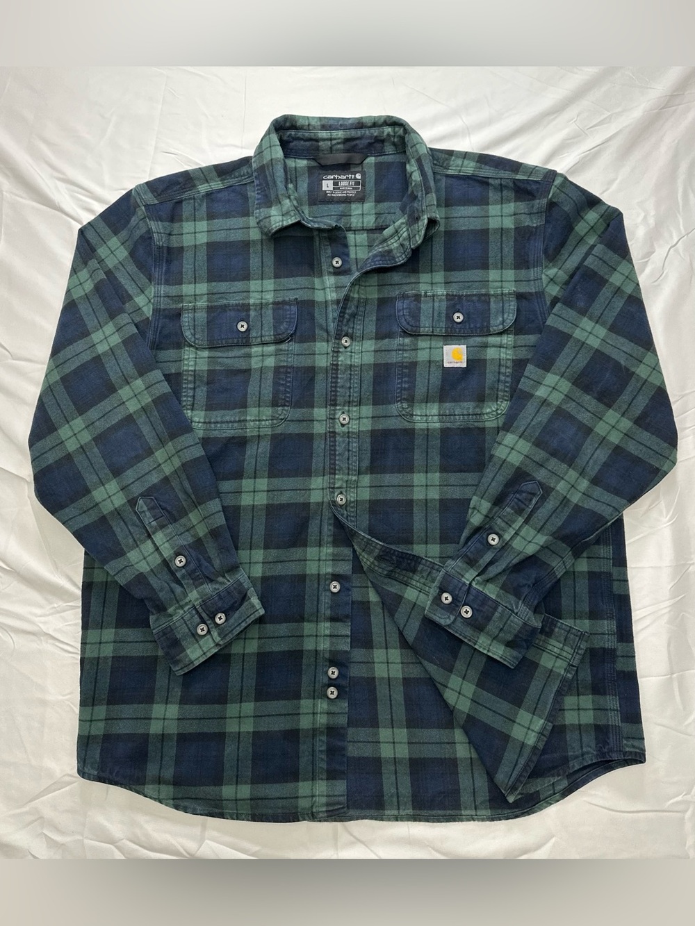 Carhartt Loose Fit Men's Navy & Green Plaid Button-Down Shirt